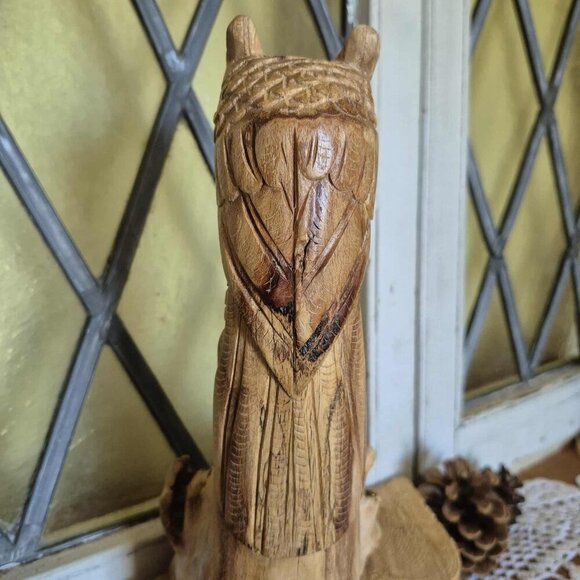 Vintage Owl Wood Sculpture - Unique Folk Art Peice! - Picture 5 of 11